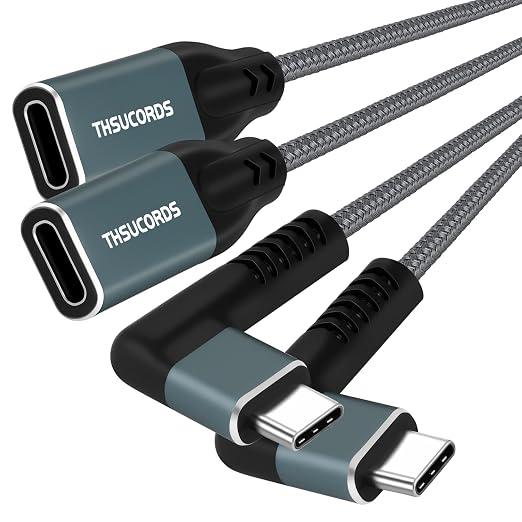 Thsucords 100W USB C Extension Cable 0.3FT 2Pack 10Gbps 90 Degree Right Angle USB C 3.2 Male to Female Extender Fast Charging Cord Compatible with MacBookiPad ProNintendo SwitchSteam Deck