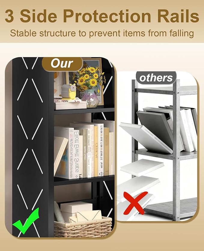 Steel Book Shelf, 3-Tier Adjustable Bookcase with Anti-Tip Kit & Leveling Feet, Heavy-Duty Metal Storage Organizer, Modern Corner Shelves for Bedroom, Garage, Home Office