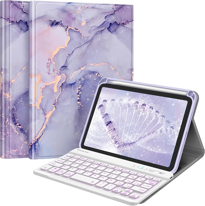FINTIE Keyboard Case for iPad mini 7th Generation (A17 Pro) / mini 6 8.3 | Detachable Magnetic Bluetooth Keyboard Soft TPU Cover Multi-Angle Viewing Pencil Holder Backlight/Fantasy Ombre