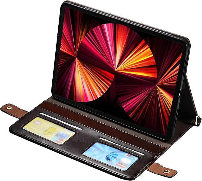 Handbag Case for Samsung Galaxy Tab S10 FE/S9 FE 10.9/S9/S8/S7 11 Techcircle Folio Stand Crossbody Wallet Protective Cover with S Pen Holder &amp Card Slots Hand Strap &amp Shoulder Strap Black