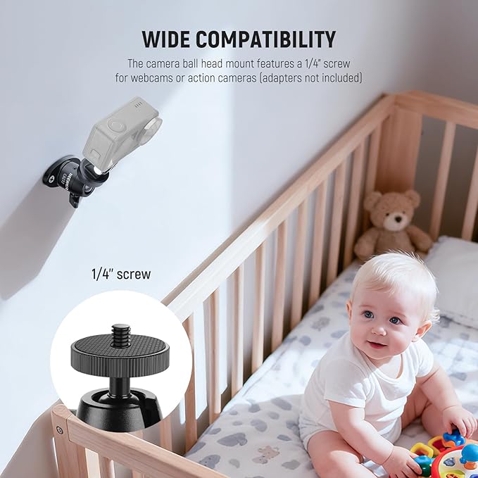 NEEWER Webcam Wall Ceiling Mount Bracket, Aluminum Alloy Mini Ball Head & 1/4" Screw for Photo Studio Photography Video Recording Action Camera Accessories, 360° Rotation & 90° Tilt, CA172