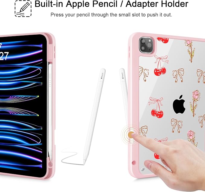 Case for iPad 12.9 Inch (6th/5th/4th/3rd Generation 2022/2021/2020/2018) Pencel Holder + Trifold Support Auto Sleep/Wake Transparent Shockproof Back Cover Abstract Floral SD163