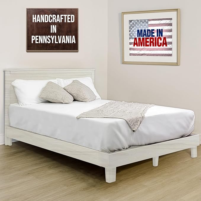 Solid Hardwood Platform Bed Frame, Headboard, & Slats, Quality Crafted in Pennsylvania, USA from Poplar by Mennonite Artisans, No Box Spring Needed, Easy Assembly