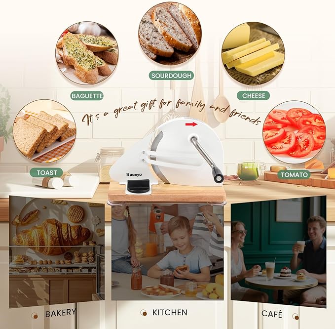 Huanyu Manual Bread Slicer Upgrade Foldable Adjustable Thickness White