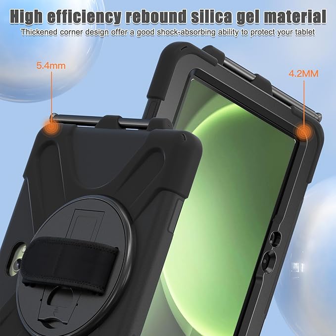 Samsung Galaxy Tab Active5/Active 3 8.0 Case with 360 Stand Handle Hand Strap &amp Shoulder Strap for Galaxy Tab Active5 8 2024 X300/X307 Active3 8 2020 T570/T575/T577 (Black)