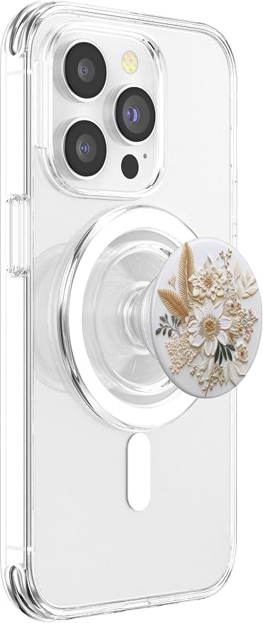 Beige Floral Flower Pattern On White Background PopSockets PopGrip for MagSafe