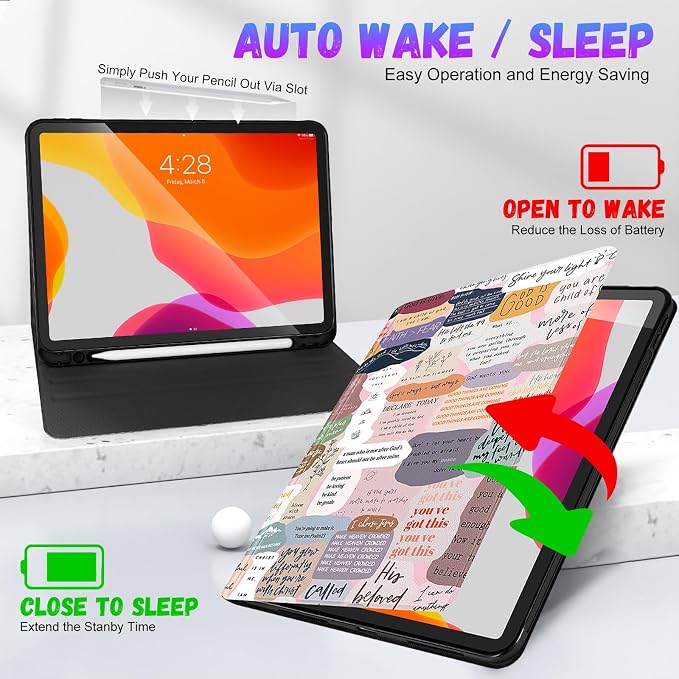 Uppuppy for iPad Pro 12.9 Case Kids Folio PU Leather Cover with Apple Pencil Holder Auto Sleep/Wake Adjustable Angles for iPad Pro 12.9 6th/5th/4th/3rd Gen Sun Moon Black