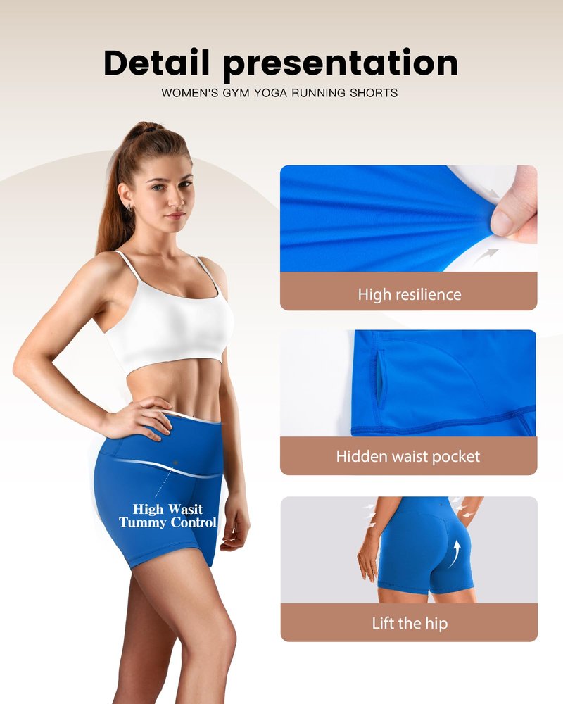 SURF CUZ Women's Board Shorts 5" Seamless Gym Biker High Waist Running Spandex Yoga Tummy Control Leggings