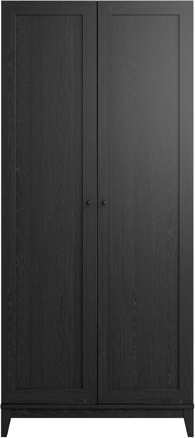 Prepac Yaletown 72" Tall Storage Cabinet with Wood Legs, Pantry Cabinet with 3 Adjustable Shelves, Bathroom, Kitchen and Home Organization in Black Oak, 16" D x 32" W x 72" H