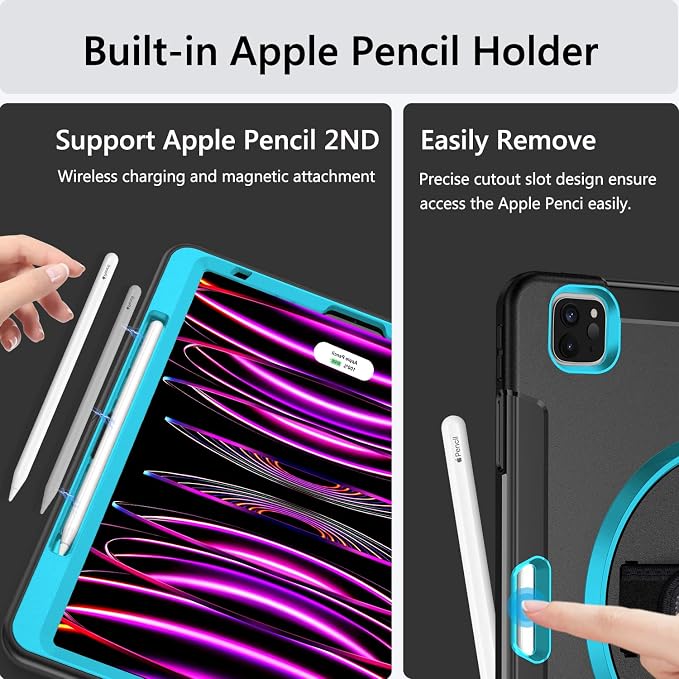 Miesherk Case for iPad Pro 12.9 Inch 6th/5th/4th GenShockproofGreen | Military Grade Heavy Duty Shockproof iPad Pro 12.9 Case - Rotating Stand Pencil Holder Hand/Shoulder Strap
