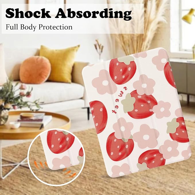 Lovmooful for iPad 9/8/7 Gen Case with Pencil Holder Cute-Bear Flower | Fit for iPad 9/8/7 (10.2-Inch2021/2020/2019 Model9th/8th/7th Generation)Soft TPUTrifold StandProtectiveGirly