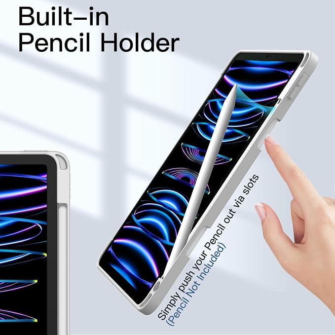 JETech Case Cover for iPad Pro 11 4/3/2/1 Black | For 2022/2021/2020/2018 Model Clear Back Pencil Holder Slim Shockproof Tri-Fold Stand Auto Wake/Sleep