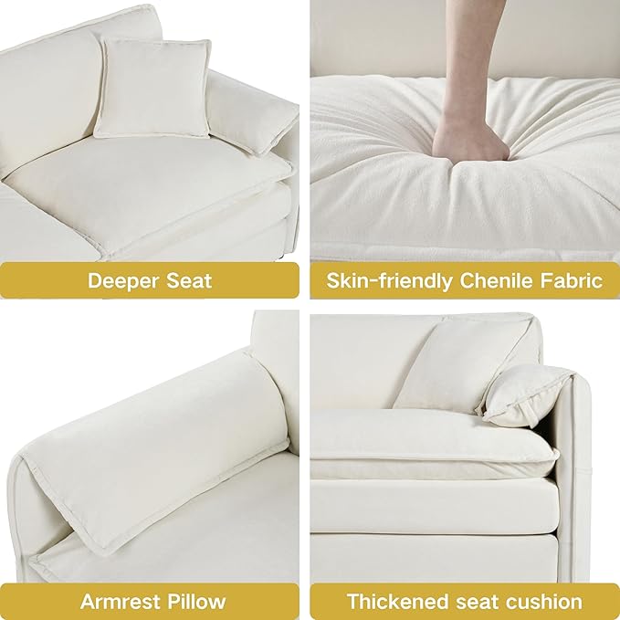 Chenille Sofa Set for Living Room, Modern Deep Seat Sofa Chair and Oversized 3-Seater Cloud Couch for Bedroom, Office, Apartment, Furniture Set