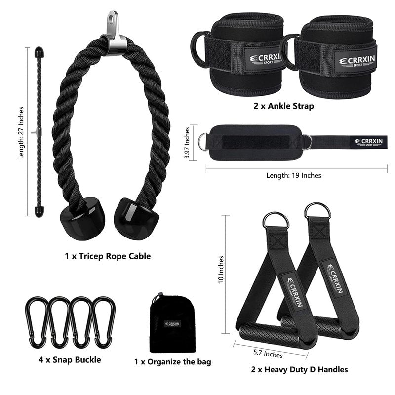 CRRXIN Tricep Rope Cable Machine Attachment, LAT Pulldown Attachment Tricep Pull Down Rope for Cable Machines Exercise Handles & Ankle Strap Home Gym Accessories