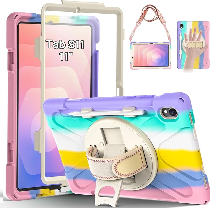 Gerutek Case for Samsung Galaxy Tab S10 FE+/ S10 FE Plus 2025 13.1 Inch Full-Body Drop Protective Case with Screen Protector Pen Holder 360° Rotate Hand Strap &amp StandShoulder Strap Black