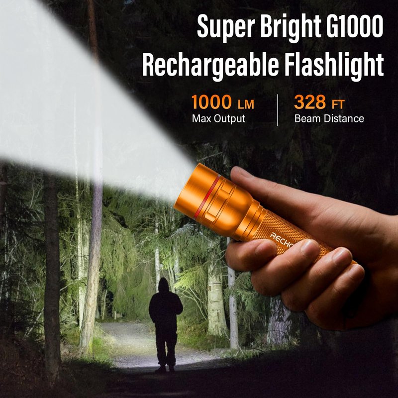 Rechargeable Flashlights High Lumens, G1000 Super Bright Flash Light 2 Pack, Small Zoomable LED Flashlight with 3 Lighting Modes, Portable Flashlight for Camping Essentials (Battery Included)-Orange