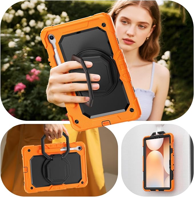 HXCASEAC Case for Galaxy Tab S10 lite / S10 FE / S9 FE 10.9 Inch Shockproof | 360° Rotating Stand | S Pen Holder | Screen Protector | Shoulder Strap | Samaung S10 Lite Tablet Case Kids Black