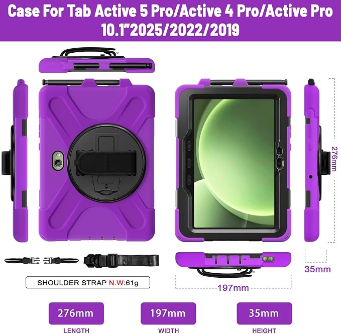 Samsung Galaxy Tab Active5/Active 3 8.0 Case with 360 Stand Handle Hand Strap &amp Shoulder Strap for Galaxy Tab Active5 8 2024 X300/X307 Active3 8 2020 T570/T575/T577 (Black)