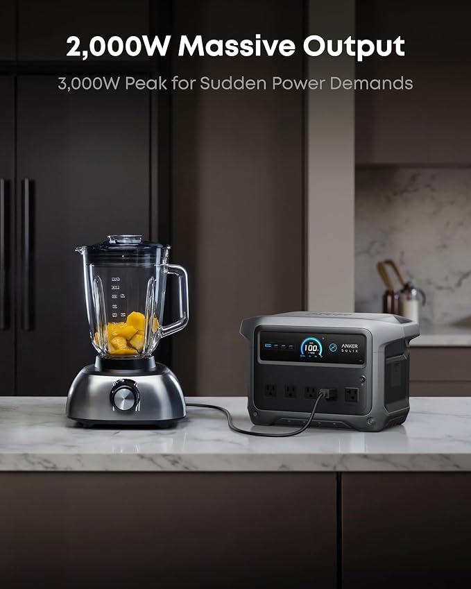 Anker SOLIX C1000 Gen 2 Portable Power Station with 200W Bifacial Solar Panel, 2,000W (Peak 3,000W) Solar Generator, Full Charge in 49 Min, 1,024Wh LiFePO4 Battery