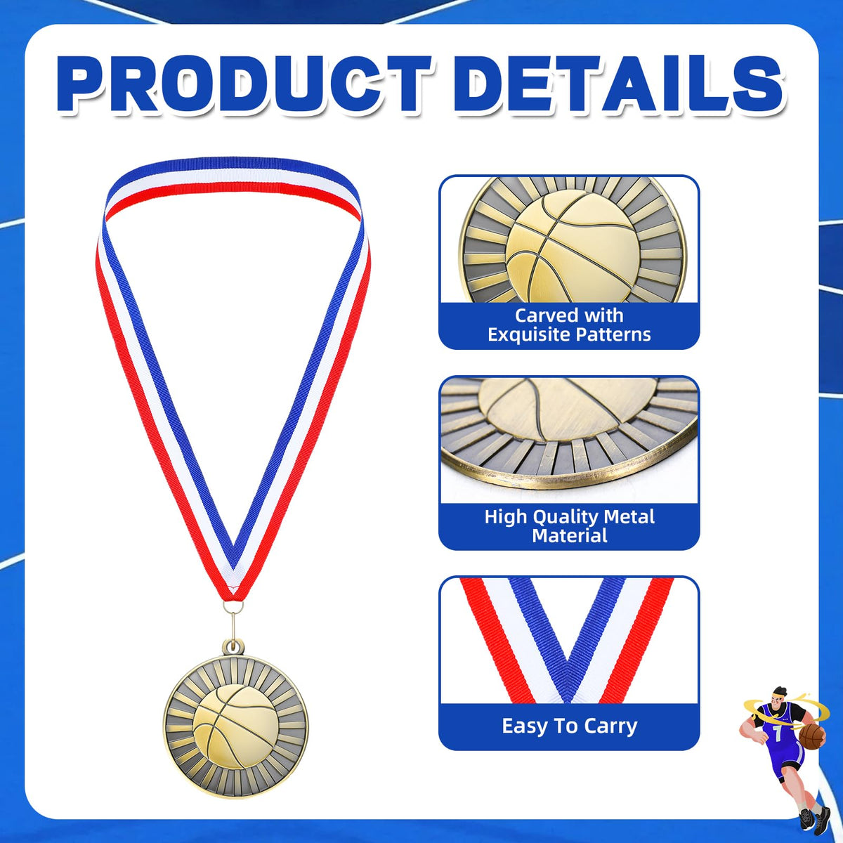 Huquary 30 Pcs Medals with Neck Ribbons, 2'' Gold Medal