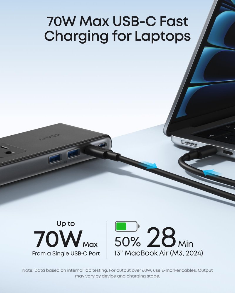 Anker Nano Power Strip, Desk Clamp with 1500J Surge Protector, 5ft Extension Cord, 70W Max Gaming Desk Accessories, 6 AC, 2 USB A, 2 USB C, Home Office Essentials, Fit 0.6~1.8'' Tabletop Edge (White)