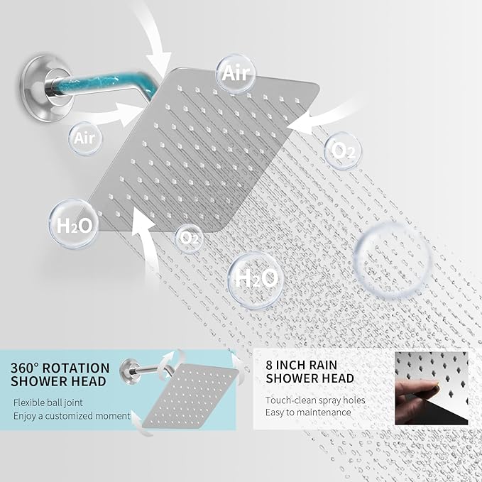 KATAIS Full Body Shower System Chrome Tempreature Display Shower Faucet Set with 12 inch and 8 inch Shower Head, with Handheld Spray and 6 PCS Body Jet