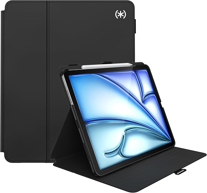 Speck New iPad Air 13 Case (2024) - Fits iPad Pro 12.9 Case (2022/2021, 6th/5th Gen) with Pencil Holder, Drop & Camera Protection, Slim Multi Range Stand, Balance Folio - Black/Black/White