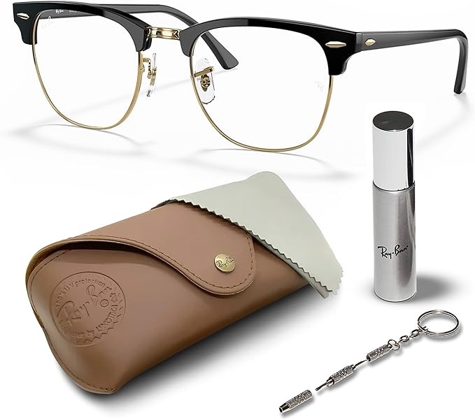 Ray-Ban RB3016 CLUBMASTER BLUE-VIOLET LIGHT CLEAR Square Shaped Sunglasses for Men & Women with Official RAYBAN Eyewear Kit