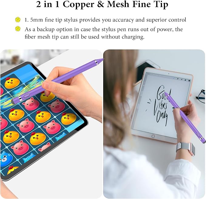 Stylus Pen for Touchscreen Kenkor Rechargeable Digital Fine Point Active Tablet Pencil Stylus Pen for iPhone/Switch/Android/Apple iPad Pro/Air/Mini/Samsung/Cellphone/Tablet Drawing &amp Writing - B