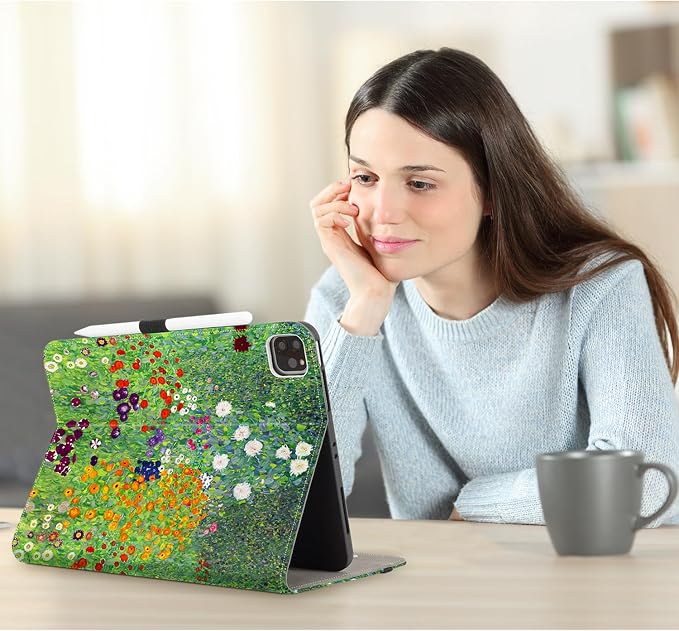 Vimorco for iPad Pro 11-inch Case M5/M4 2025/2024 for iPad Pro Case 11 Inch M5/M4 Pencil Holder/Hand Strap/Pocket/Screen Protection Band 3 Adjustable Angles Auto Sleep/Wake Beach Blue Ocean