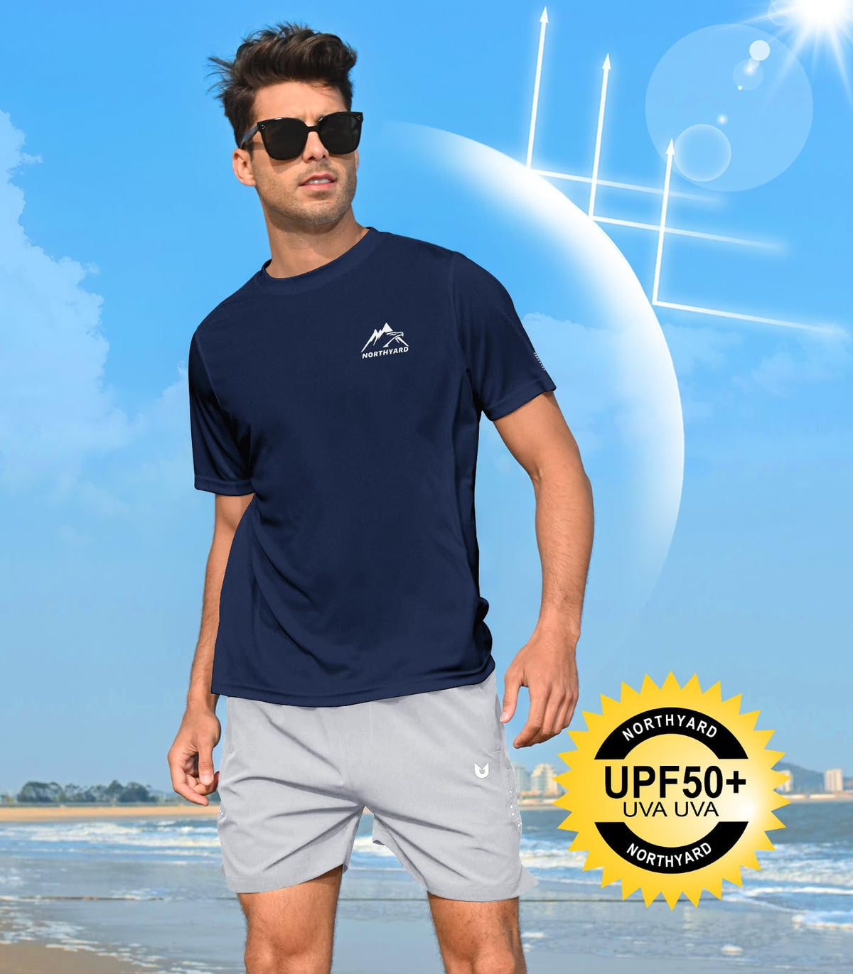 NORTHYARD Men's UPF 50+ Sun Protection Shirt Short Sleeve Swim Rash Guard SPF UV Athletic Workout Running T-Shirt Navy L