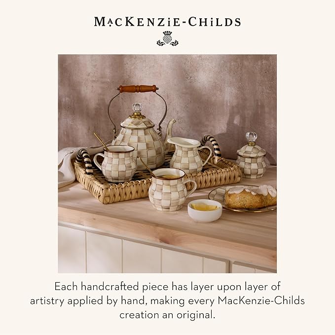 MACKENZIE-CHILDS Enamel Measuring Cup, Brown-and-White Mocha Check