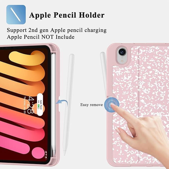 Case for iPad mini 7 (A17 Pro) 2024/Mini 6 2021 8.3-Book Black | Slim Lightweight Folio Stand Case Auto Wake/Sleep Soft TPU Back Cover with Pencil Holder for iPad mini 7th/6th Generation