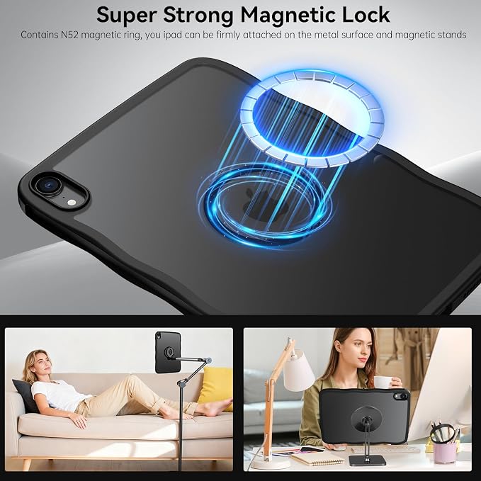 GUAGUA for iPad mini 7 A17 Pro Case Magnetic iPad mini 7th/6th Generation Cases(2024/2021) Wave Frame Anti-Slip with Pencil Holder Slim Light Drop-Proof Case for iPad mini 7th/6th 8.3'' Black