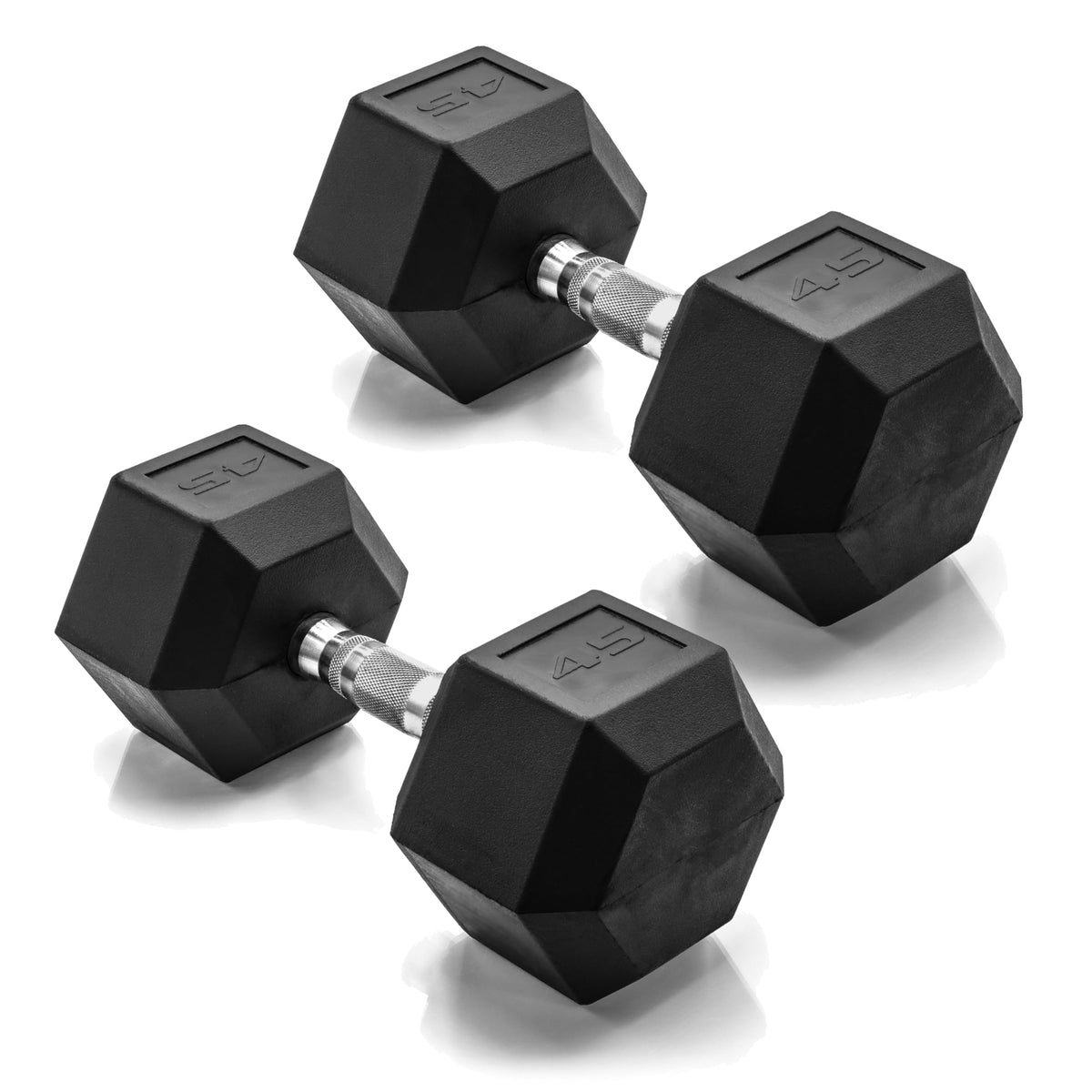CAP 45 LB Rubber Coated Hex Dumbbell Weight, Rubber Free Weights for Home Gym Strength Training, Chrome Handle, Pair