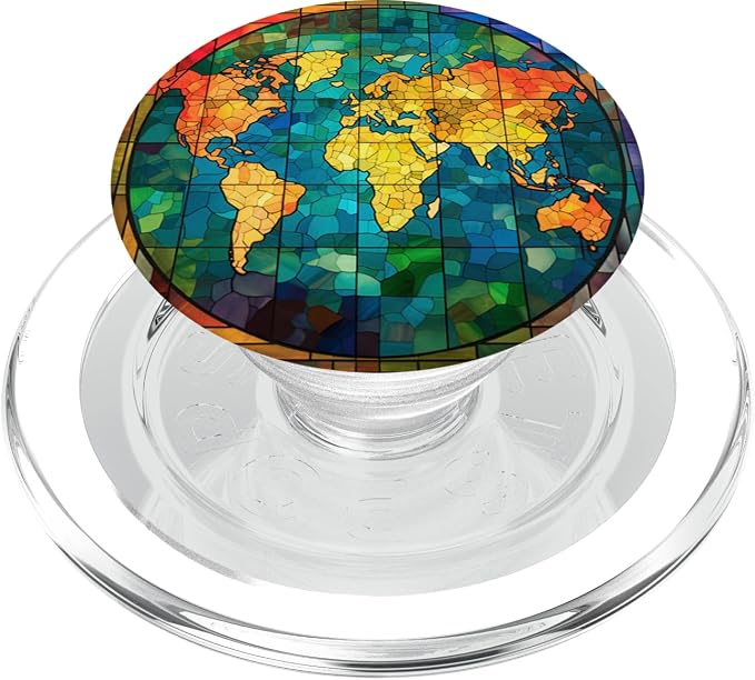 Stained Glass World Map PopSockets MagSafe PopGrip for iPhone