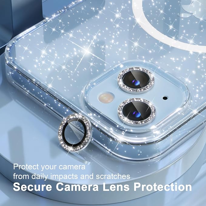 Choiche for iPhone 15 Pro Max Case Compatible with MagSafe Glitter Black | Women Girly Cute Glitter Sparkly Magnetic Phone Case with Diamond Camera Lens Protectors Military-Grade Drop Protection 6.7