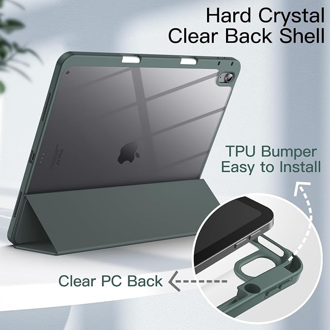 JETech Case for iPad Air 13-Inch M4/M3/M2 (2026/2025/2024) with Pencil Holder Clear Transparent Back Shell Slim Stand Shockproof Tablet Cover Auto Wake/Sleep (Black)
