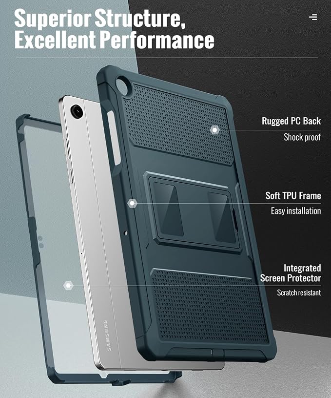 MoKo Shockproof Case Fit Samsung Galaxy Tab A11+ Plus/ A9+ 11 Inch | Full Body Rugged Stand Back Cover with Built-in Screen Protector for Galaxy Tab A11+/ A9+ Tablet Light Gray