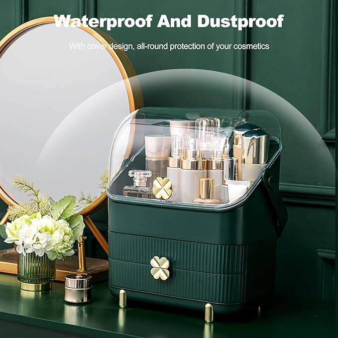 Ergocar Four Leaf Clover Series Make Up Case Dustproof Cosmetic Storage Box, Cosmetics Skin Care Products Multi-Function Jewelry Organizer Case - green