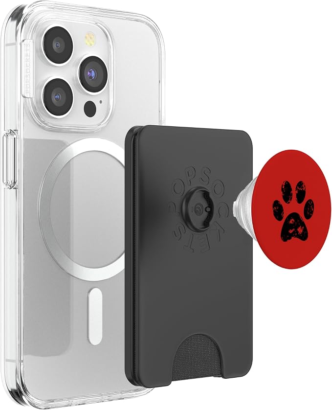 Black Dog Paw Print Red PopSockets Adhesive PopGrip