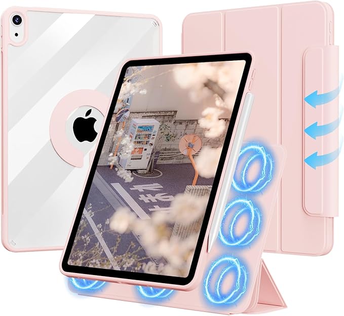Case for iPad (A16) 11th/10th Generation (2025/2022 11/10.9 Inch) | Clear Hard PC Back Shell Smart Magnetic Detachable Cover with Clasp Portrait/Landscape Stand Auto Sleep/Wake Black
