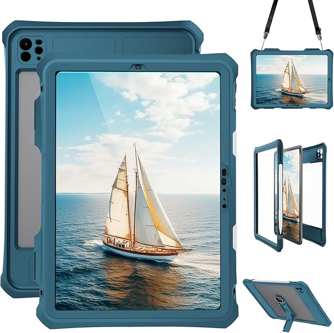 10.2 Waterproof Case Compatible with iPad 9th 8th 7th Generation 2021/2020/2019 Built-in Screen Protector with Strap Stand Pencil Holder Full Body Heavy Duty Protective Shockproof