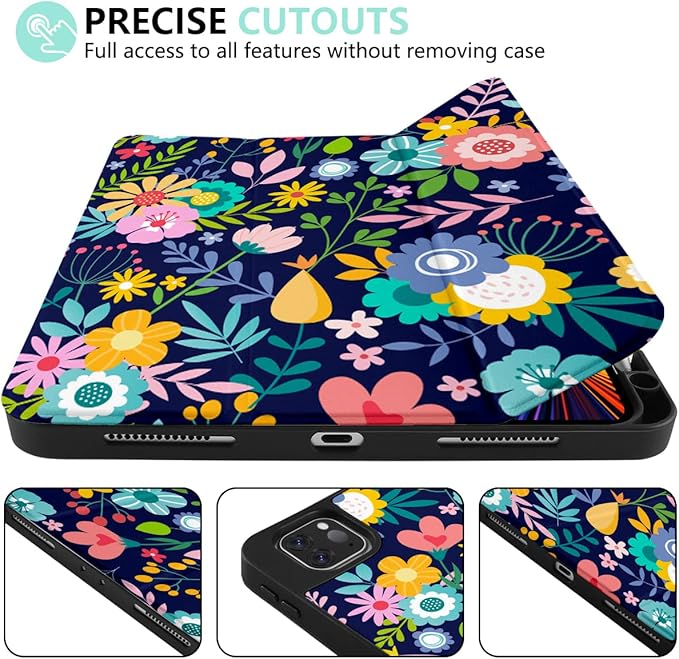 Case for iPad Pro 12.9 inch 6th Generation 2022 Built-in Pencil Holder + Trifold Stand + Auto Wake/Sleep + Protective Cover for iPad Pro 12.9 5th/4th/3rd Gen- Bear