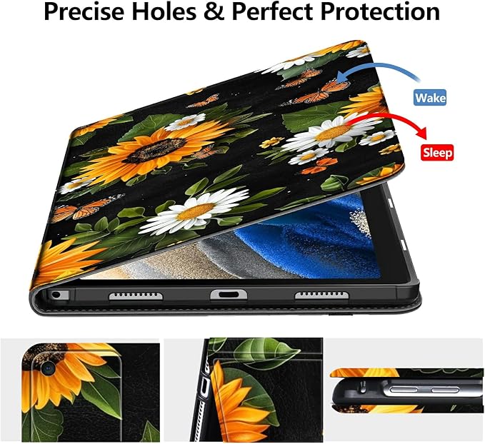 Case for Fire 7 2019/2017/2015Black Cat Purple Roses | DIGTIALL Slim Cover for Fire 7 Tablet 9th/7th/5th Gen 7.0 Folding Stand Protective Case Auto Sleep/Wake Smart Shell