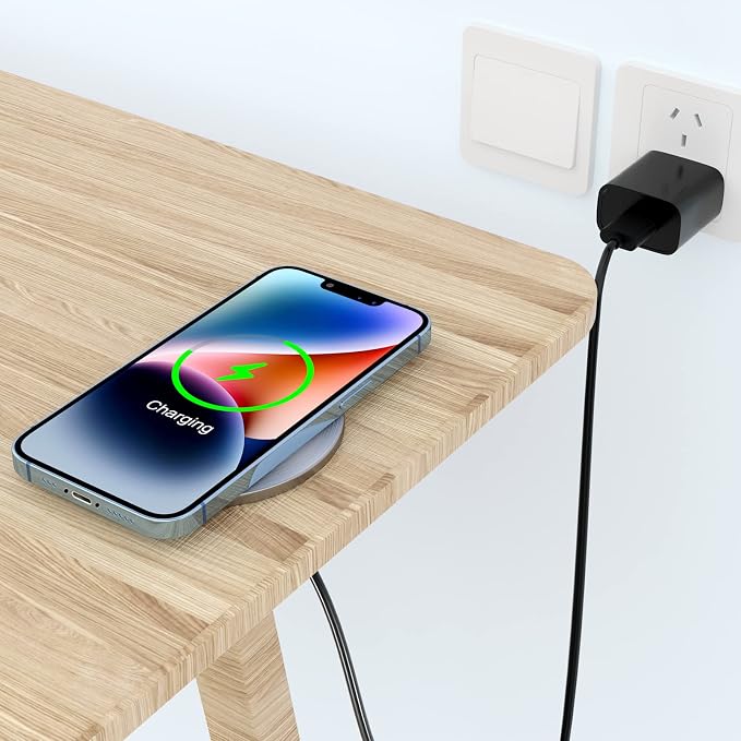 Desk Wireless Charger JE Make IT Simple Desktop Grommet Power Wireless Charging Pad for iPhone 16/15/14/13/12 Series Samsung Airpods and All Phones with Wireless Charging (Black)