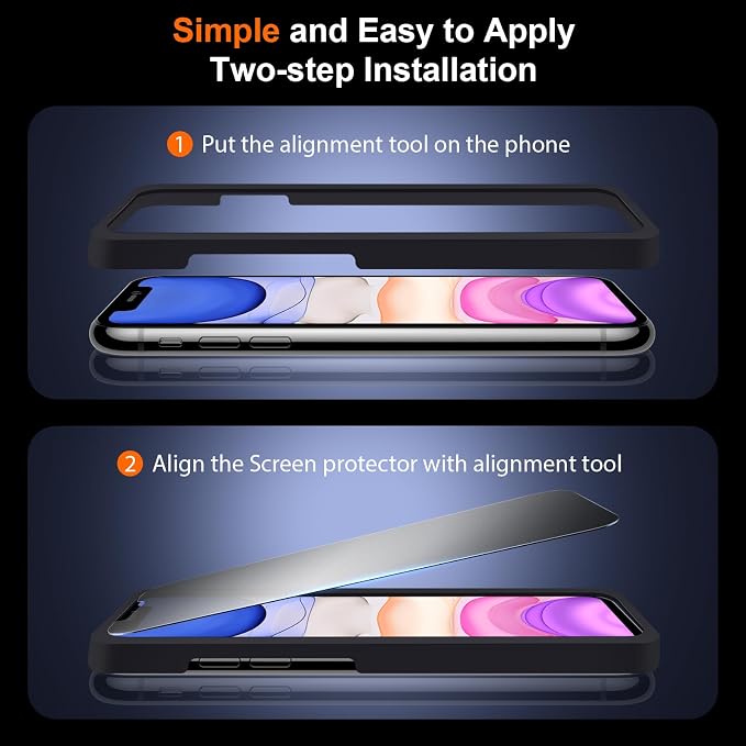 [2 Pack] Matte Privacy Glass Screen Protector Designed for iPhone 11 / iPhone XR Anti-Glare Anti-Fingerprint Install Frame 9H Tempered Glass