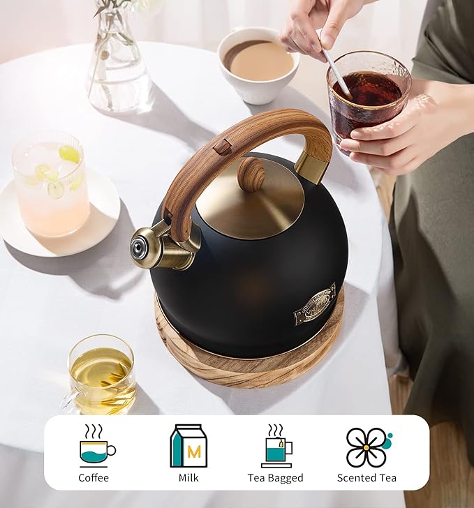 VICALINA Whistling Tea Kettle Stovetop, 2.64 Quart Black Tea Pot