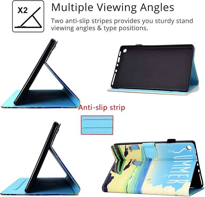 Kindle Fire HD 8 Tablet Case (8th/7th/6th Generation)Smart Stand Synthetic Leather Cover with Auto Wake/Sleep [Card &amp Pencil Holder] for 8 Amazon Fire HD 8 (2018/2017/2016) Blue Sea Beach