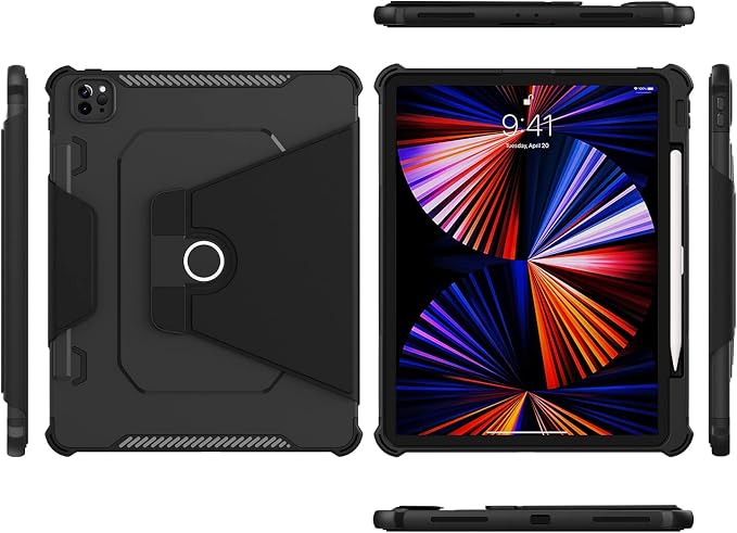 Kids Case for iPad Pro 11 M5/M4 &amp iPad Air 11 (2026/2025/2024) Shockproof Case with Pencil Holder Techcircle Light EVA Foam Handle Stand Bumper Protective Child Friendly Drop Proof Cover Black